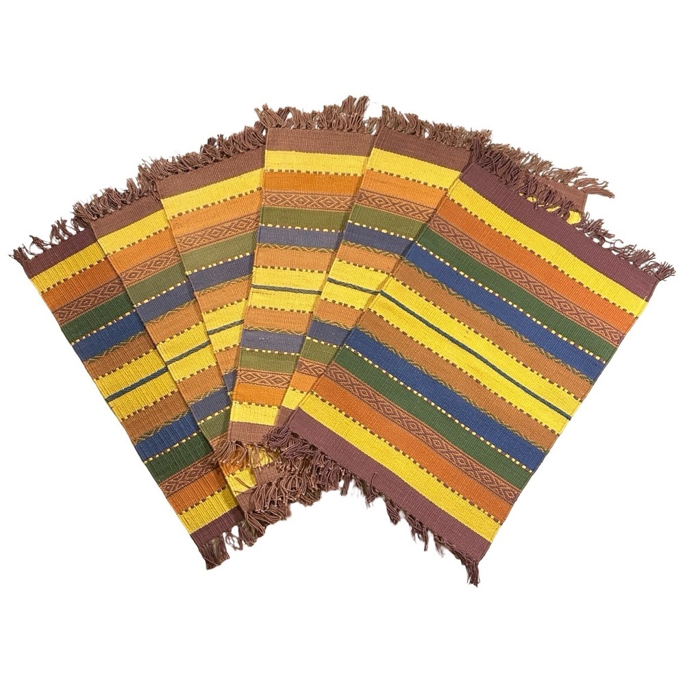 Pier 1 Imports Arizona Dhurrie Stripe Cotton Placemats Set of 6 Southwest Fringe